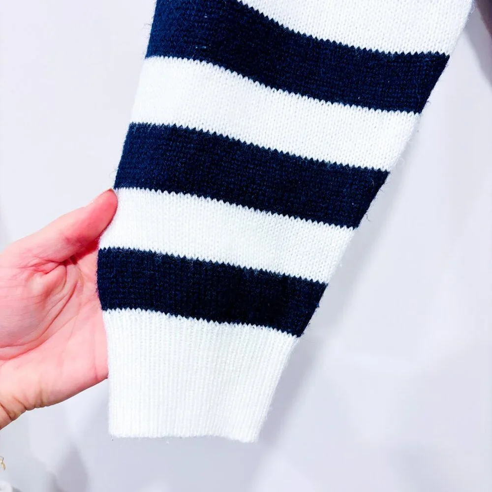 H&M Navy & White Striped Cropped Knit Sweater Mock Neck | Medium * - Picture 5 of 7